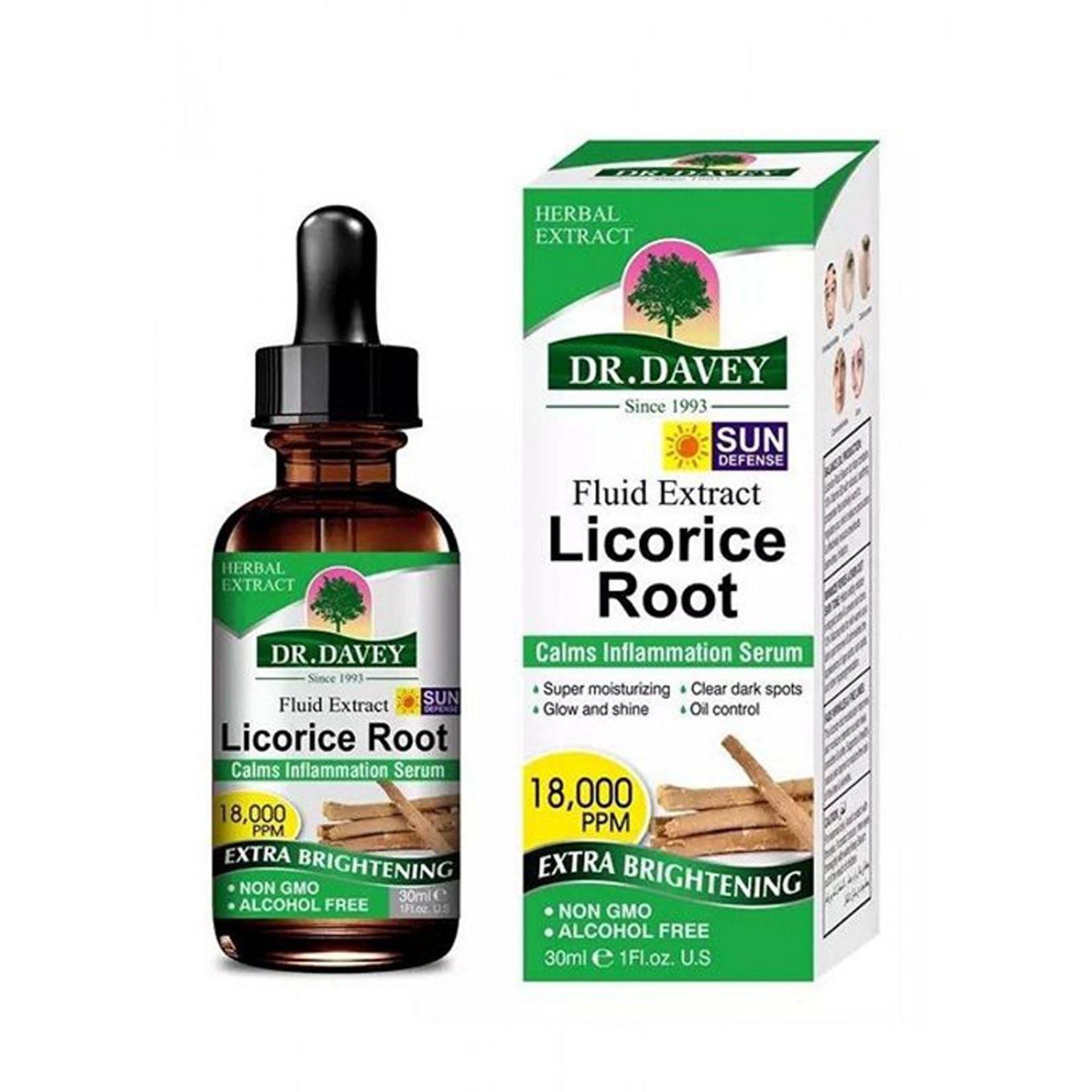 Dr.Davey Licorice Root Serum - For Skin Acne Anti Aging Face Eye Serum With Vitamin B3 Brightening - For Dark Spots Even Skin Tone Area Fine Lines Wrinkles - GMPC Certified - 30ml