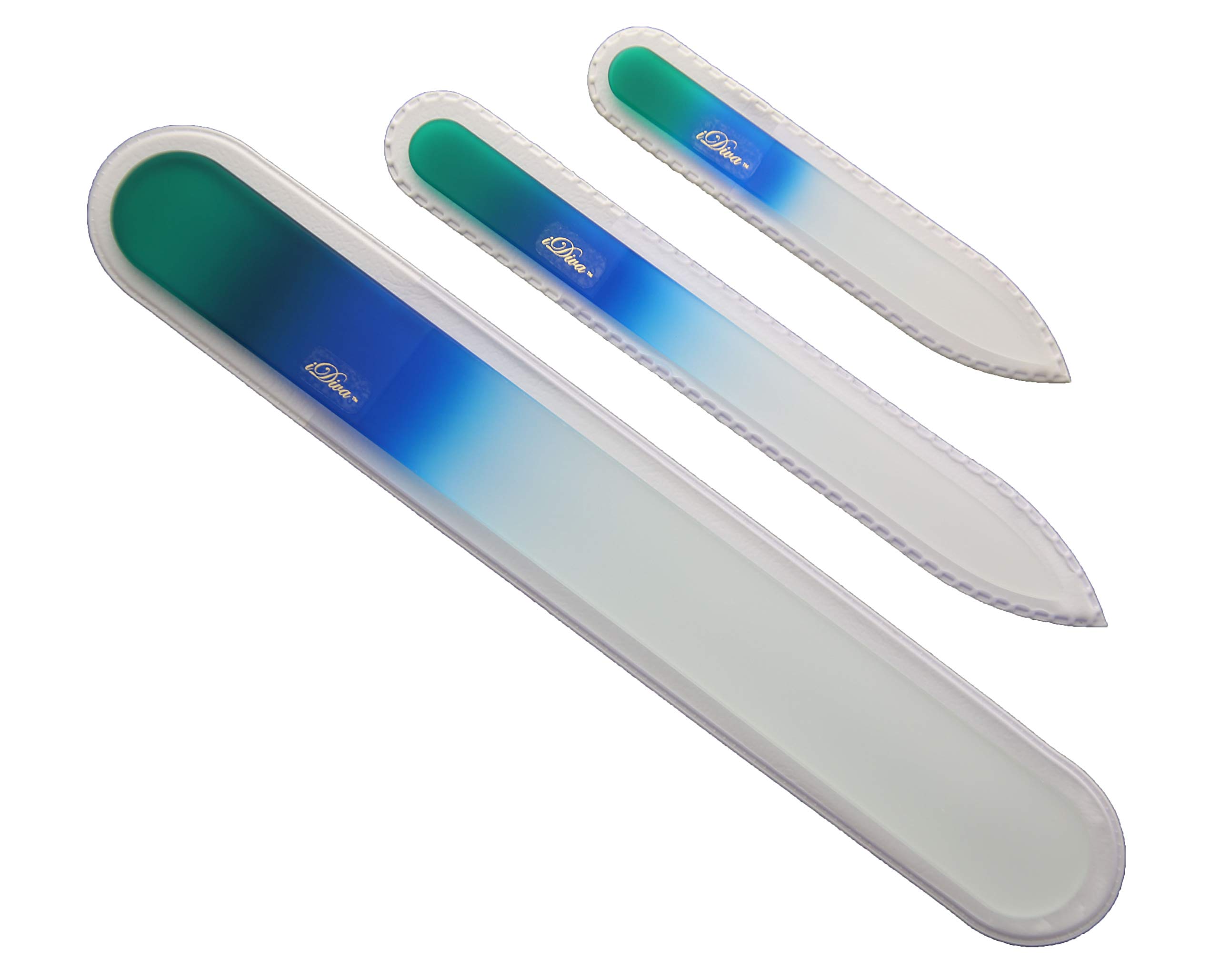 3 piece Czech Made Mani/Pedi Nail File Set - Large,Medium and Small Plus 2 Bonus Storage Tubes by iDiva