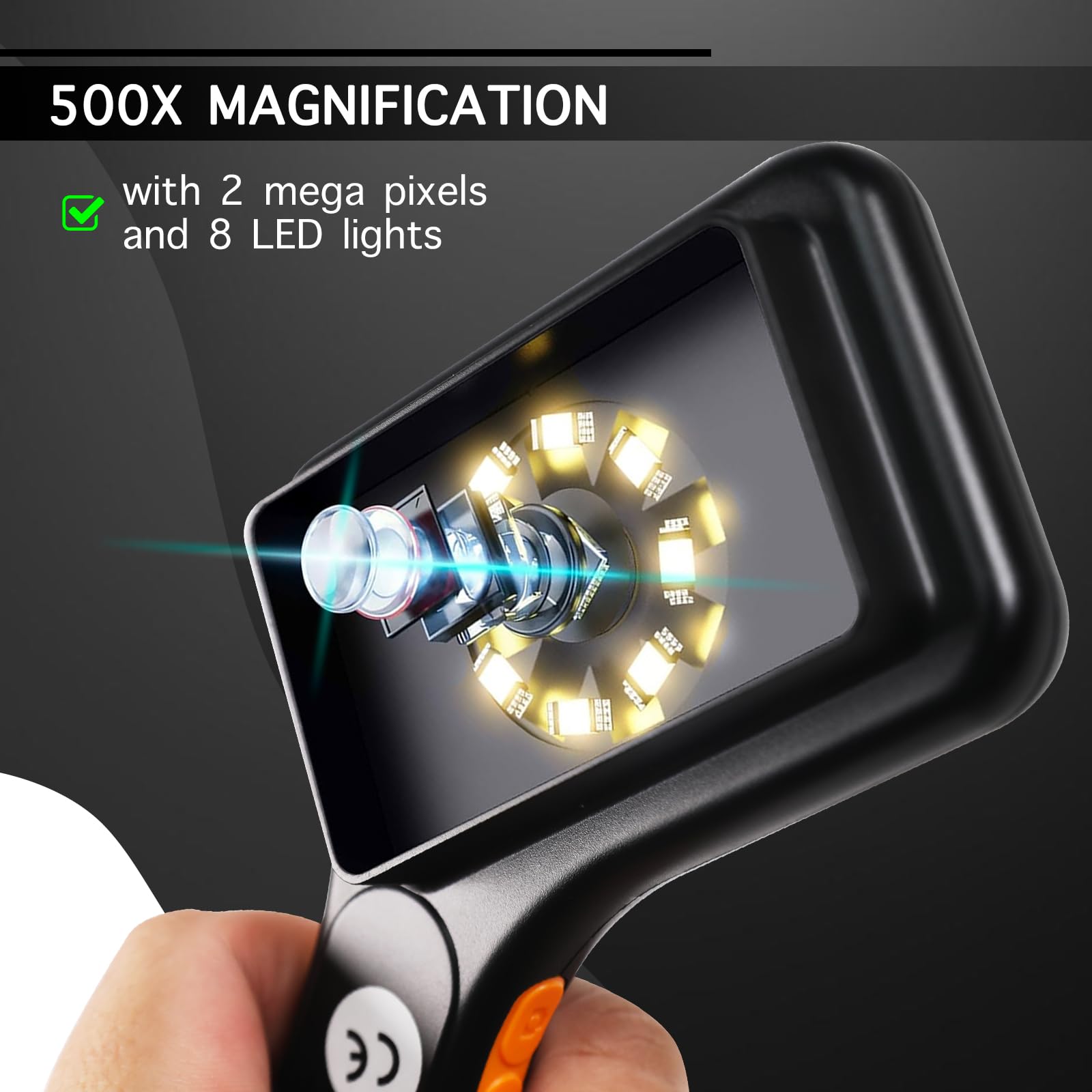 Digitales Mikroskop mit 7,6 cm (3 Zoll) IPS-Bildschirm, Autofokus, 8 LED-Leuchten, TF-Kartenschlitz, tragbare Handlupe für Münzen, Leiterplatten, Schmuckinspektion, Bildungsprojekte, kompatibel mit