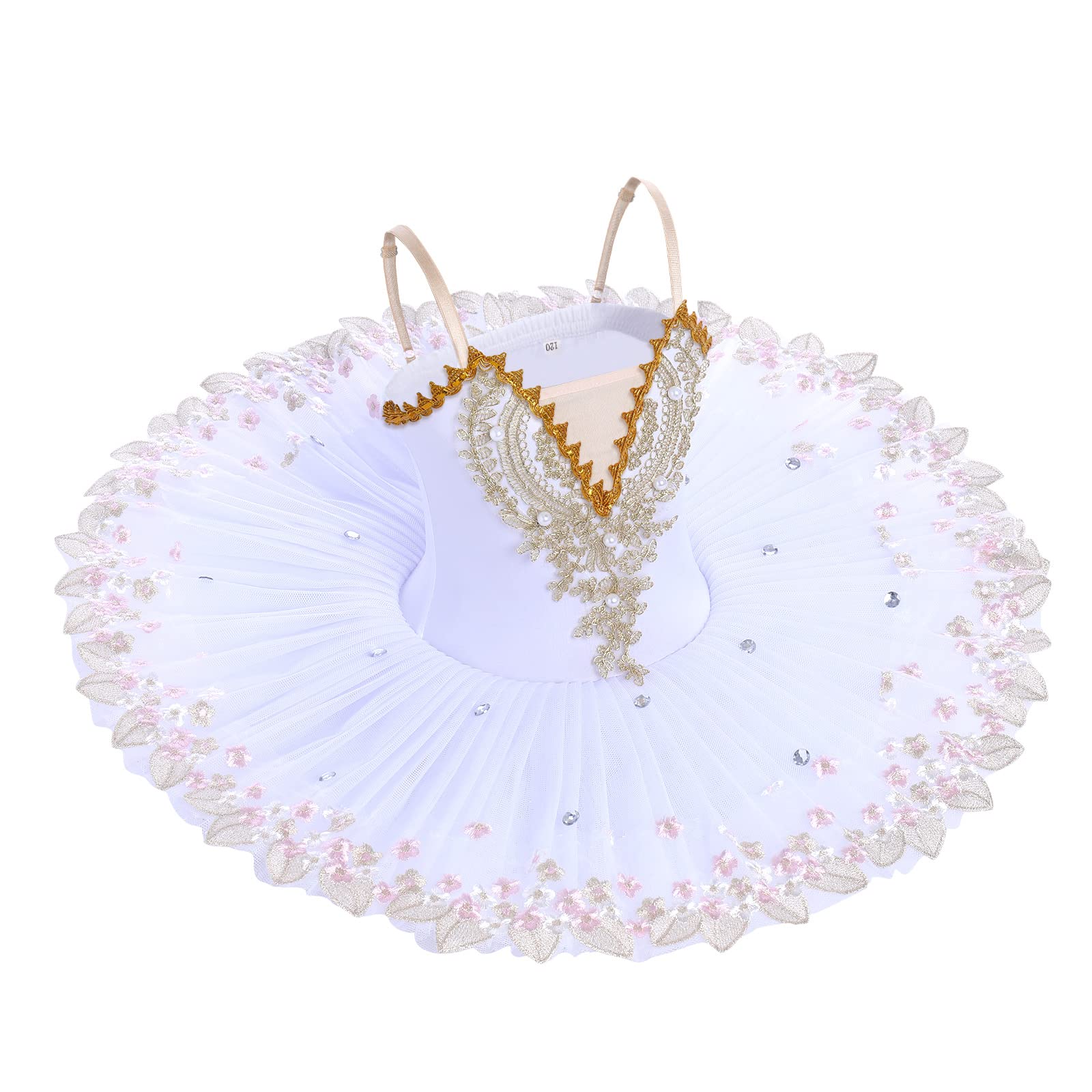 IBAKOM Enfant Filles Robe Ballet Bretelles Spaghetti Danse Déguisement lac des cygnes Dentelle Perlée Camisole Justaucorps Tutu Patinage Artistique Danse Ballerine Tenue