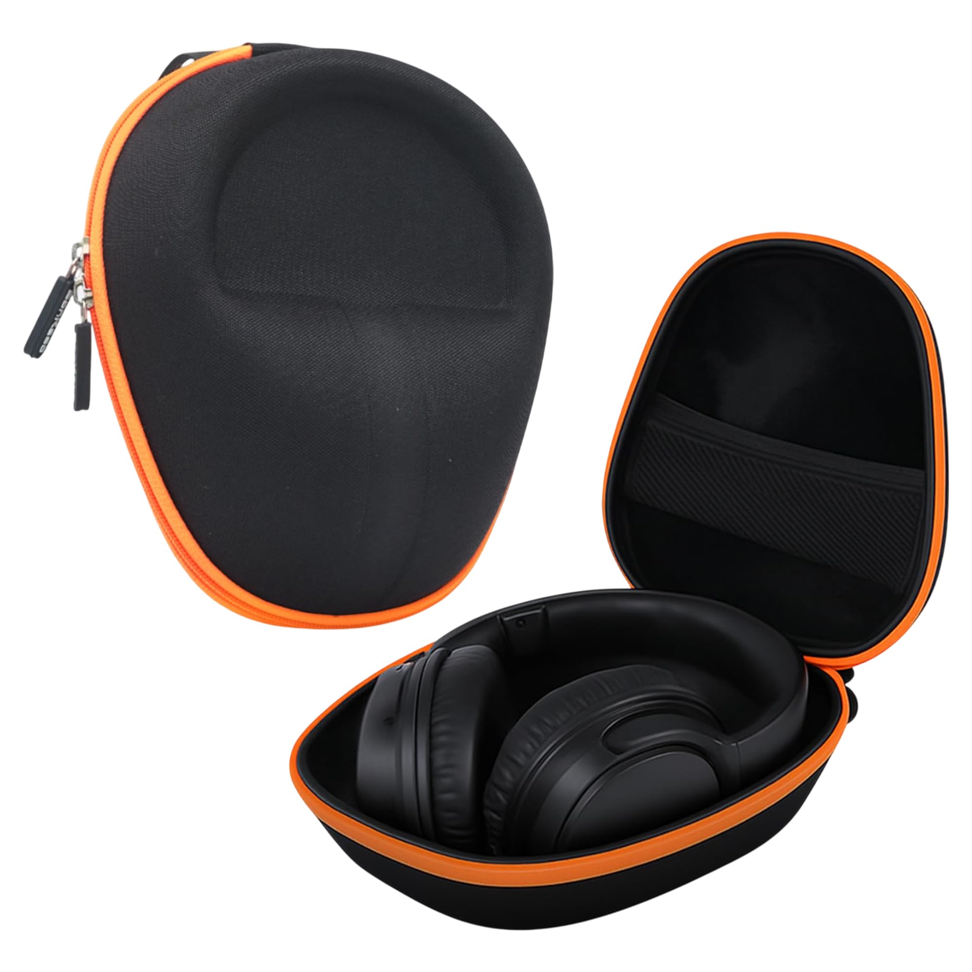 bonkaso headphone carrying case – hard shell vinyl protective case compatible with boat rockerz 550, sony wh-ch510/ch710n, hyperx cloud | portable earpads storage pouch – black & orange