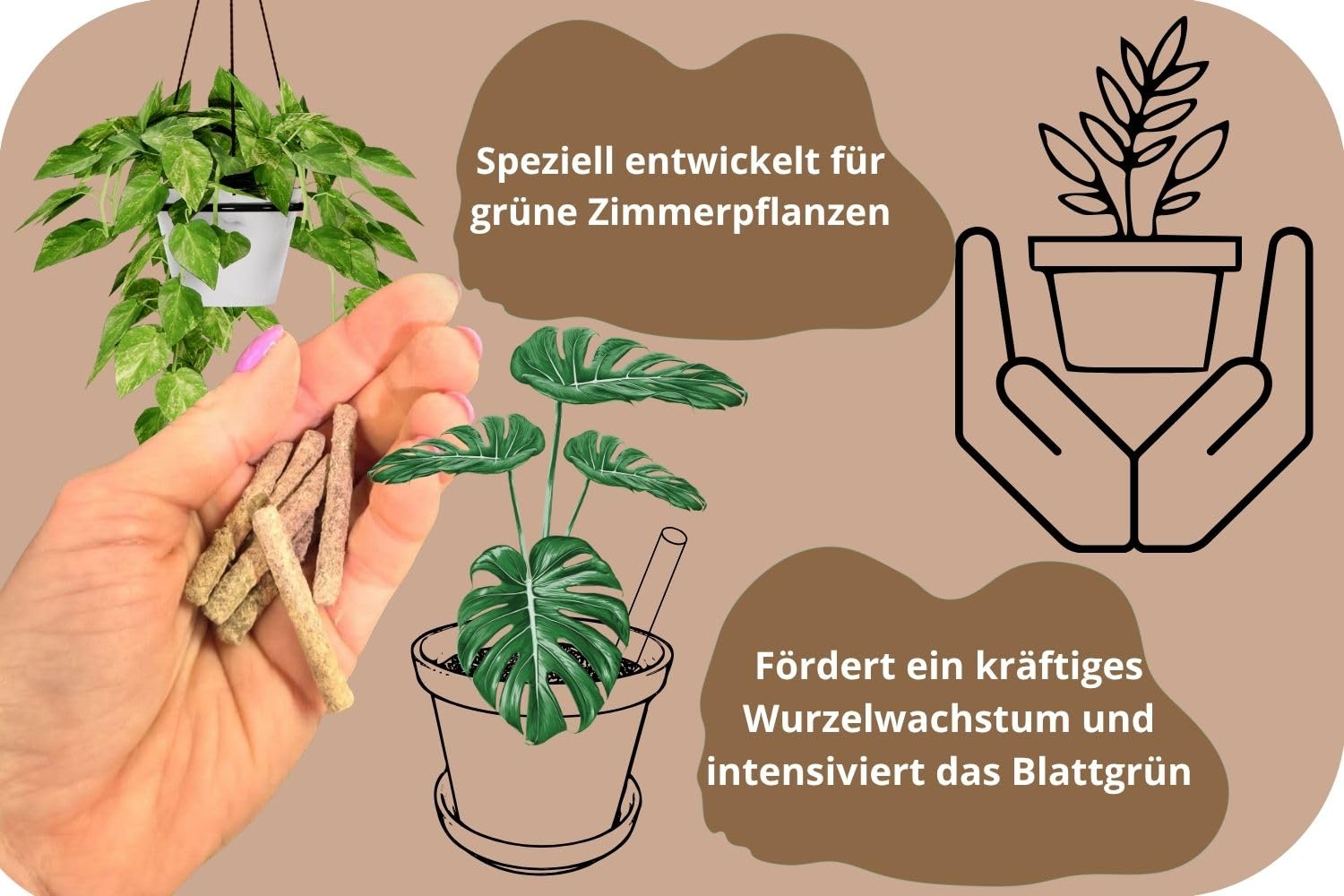 Düngestäbchen für Grünpflanzen – 300 Stück – Langzeitdünger für Monstera, Ficus, Palmen & mehr – 90 Tage Wirkung – Für kräftige, sattgrüne Blätter KALINOVA