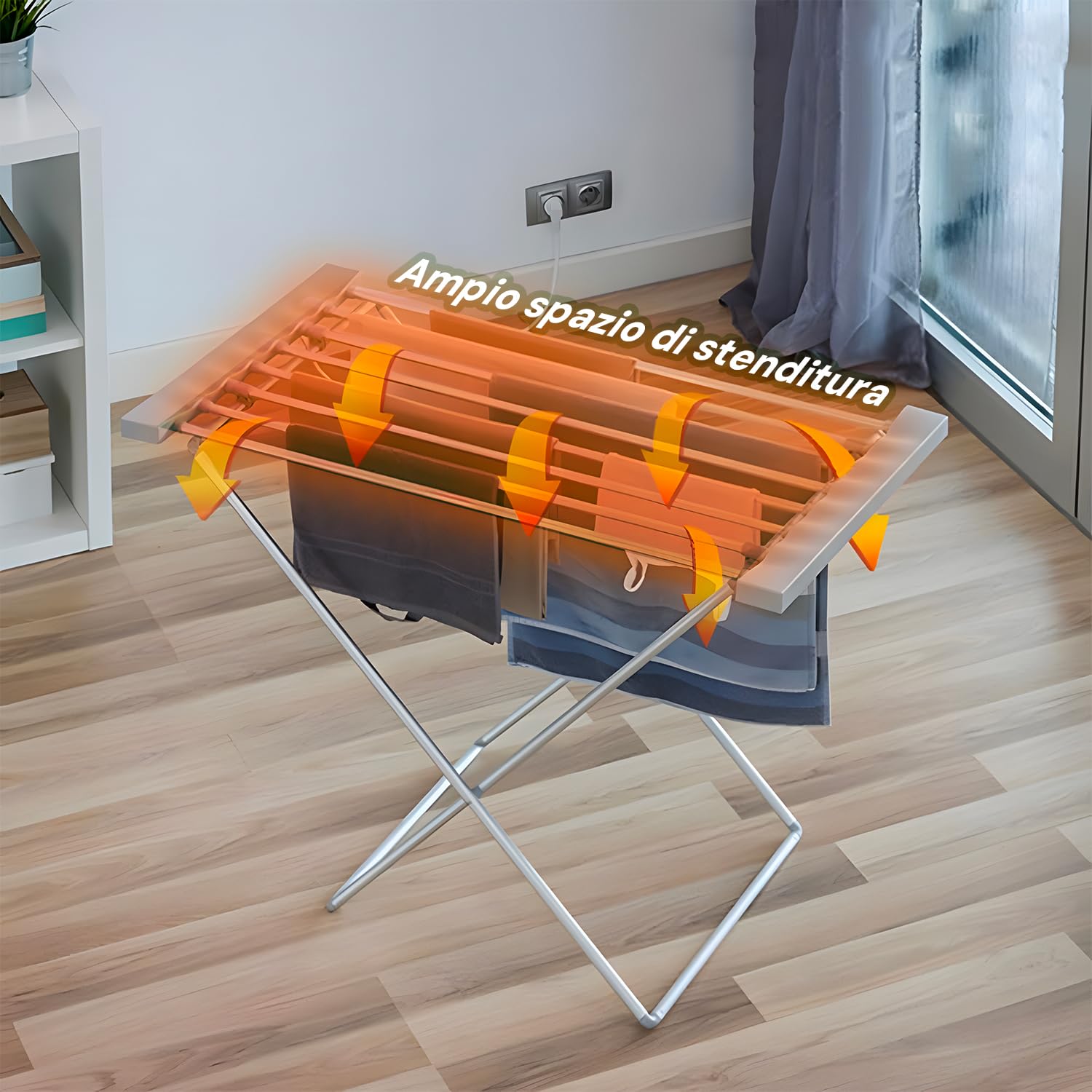 Wintem Stendino Elettrico 120W Verticale Salvaspazio – Stendibiancheria Elettrico Pieghevole con 8 Barre Riscaldanti, 20kg, IPX1 – Stendino Riscaldato Asciugabiancheria per Interno