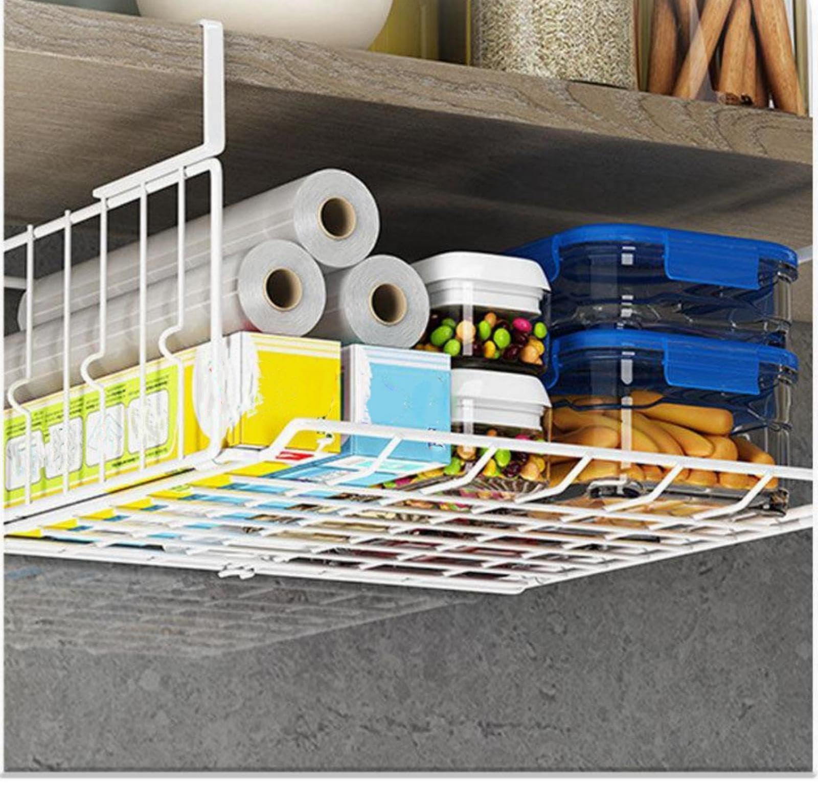 2 Cesti Appendibili Pieghevoli Per Cucina - Scaffali Sotto Mobile In Metallo, Per Dispensa, Bagno, Ufficio - Bianco