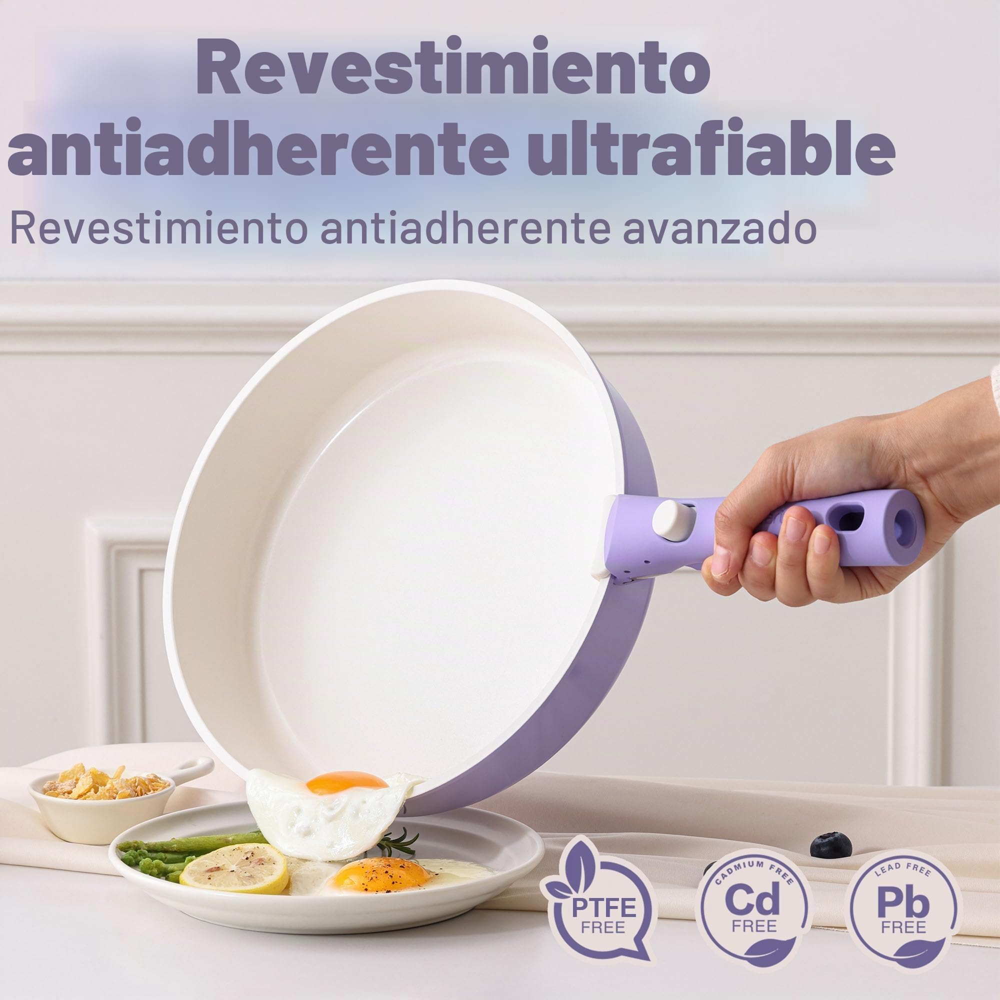 SENSARTE Juego de Ollas y Sartenes de Cerámica 17 Piezas, Utensilios de Cocina Antiadherentes con Mango Desmontable, Apto para Todo Tipo de Cocinas, Aptos para Lavavajillas y Horno (Morado)