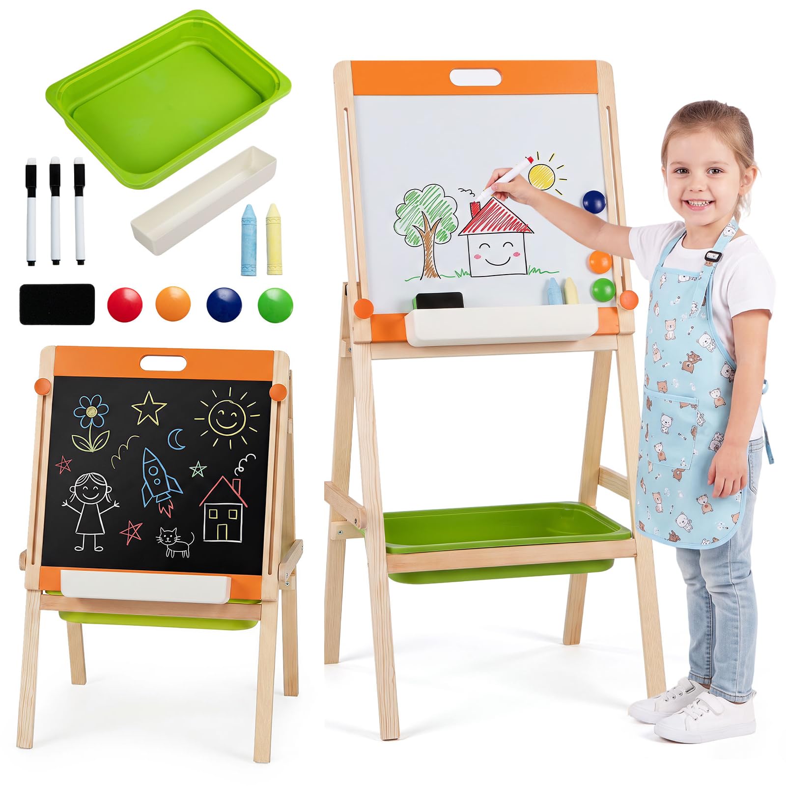 Maxmass 2-in-1 Kids Art Easel, Double-Sided Wooden Easel