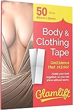 GlamLift® Double sided Clothing Tape | Fashion Fabric Body & Clothing Tape | Invisible Under Clothes | Gentle on Skin | Keeps Clothes in Place for Weddings, Proms, Parties & Events. 50 Strips