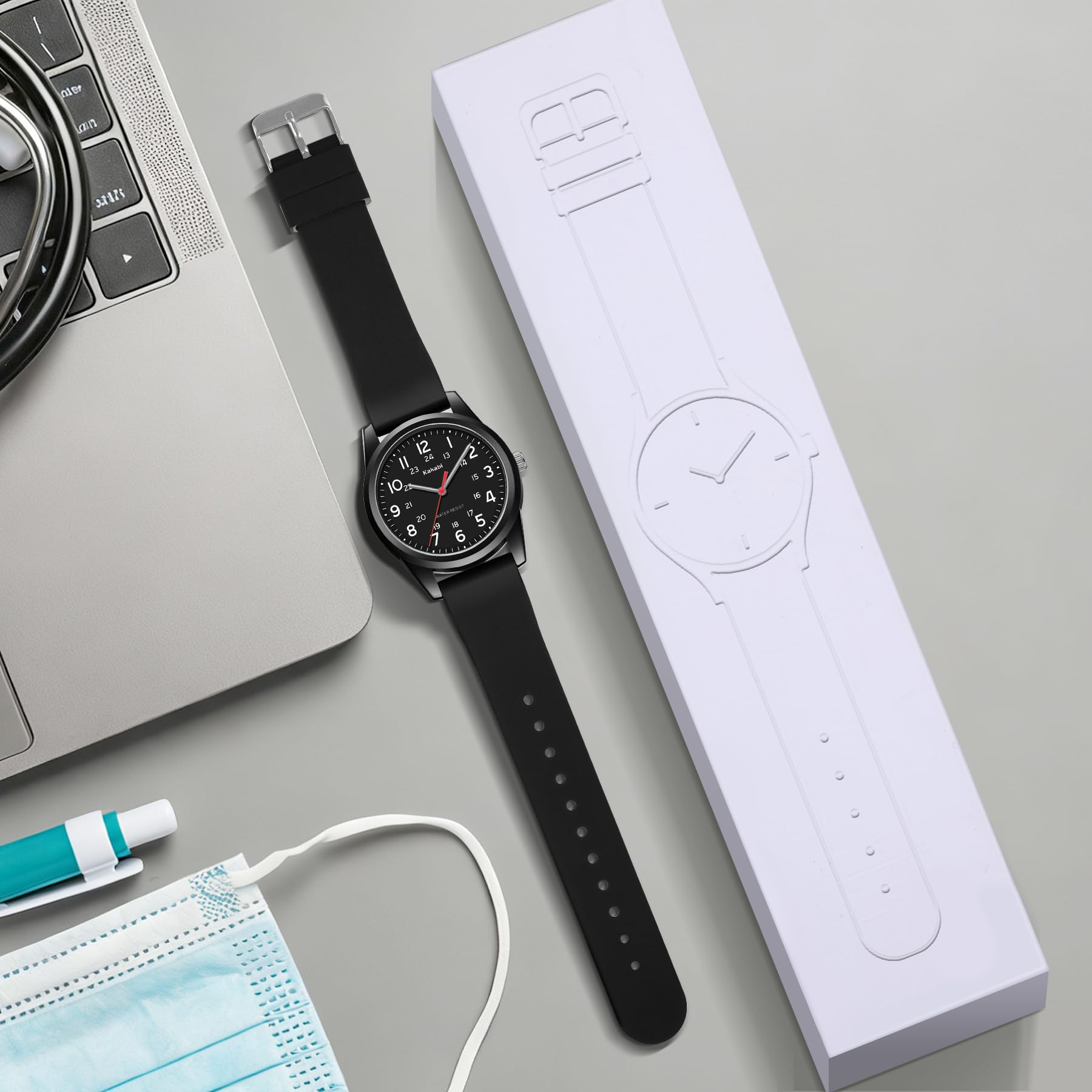 Montre à quartz analogique unisexe facile à lire avec bracelet en silicone pour homme et femme, style militaire, 24 heures, décontracté, confortable, étanche à 30 m