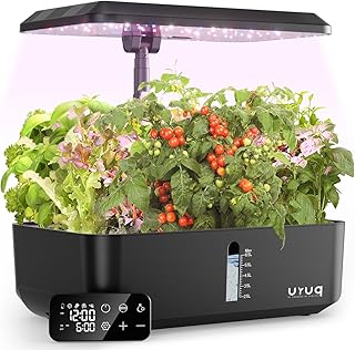 URUQ Hydroponics Growing System Garden: 12 Pods Indoor Gardening System with Custom Time Grow Light Height Adjustable Quiet Plants Germination Kit - Gardening Gifts Charcoal