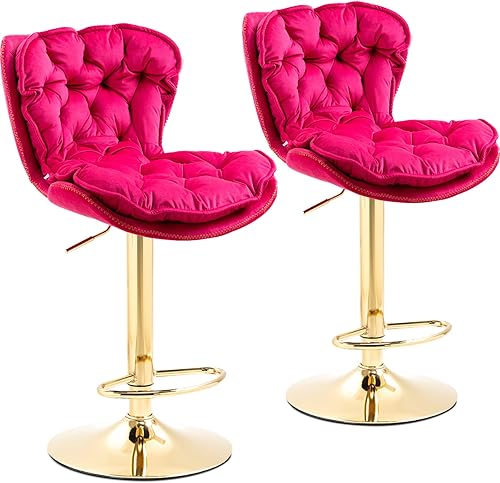 Miniatura 10 de Taburetes de bar giratorios de terciopelo negro, juego de 2 sillas de bar modernas ajustables de altura de mostrador, taburetes de bar de altura