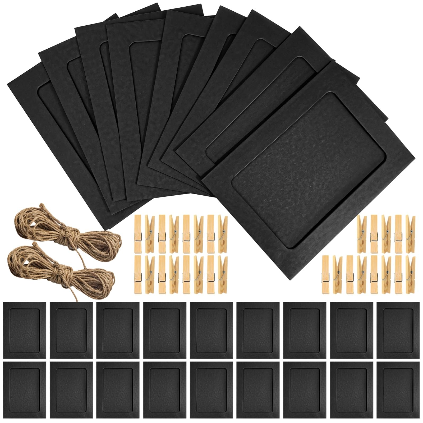 100 Pcs Hanging Paper Photo Frame Set, 6 Inch Black Picture Frames for Wall Collage, DIY Display Kit with Clips, Ropes for Home, Office, Party Decor