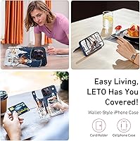 Vista 6 de LETO para iPhone 15 Pro Funda tipo cartera - Tapa tipo folio con patada - Diseños de moda - Tarjetero - Funda protectora para mujeres y niñas - 6.1