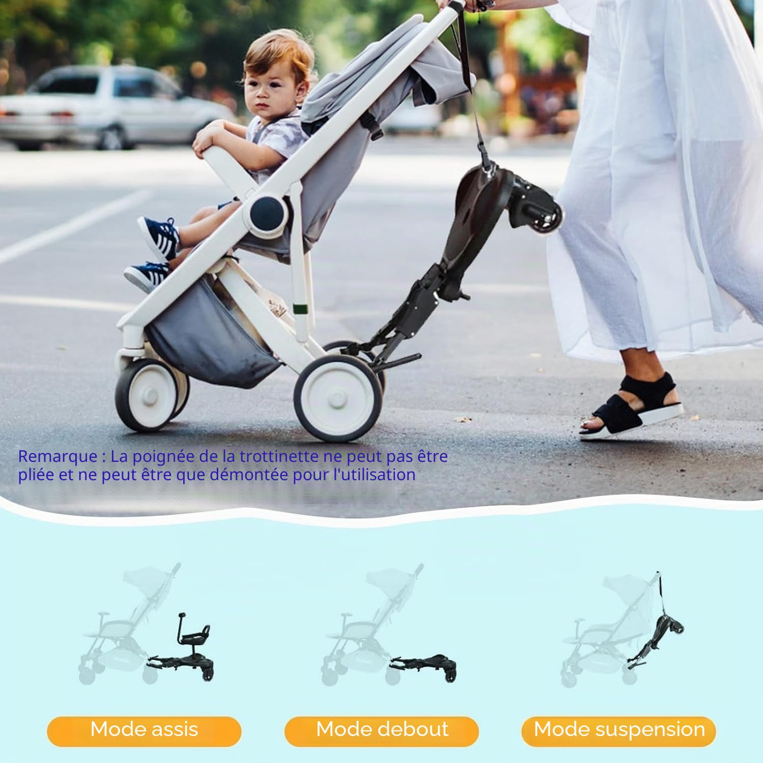 Planche Poussette Universelle, Skate Poussette Universelle avec Siège, Portable Kiddy Boards,avec Sangle de Suspension, Marche Pied Poussette avec Siège, pour bébé pour Enfants de 2 à 6 Ans