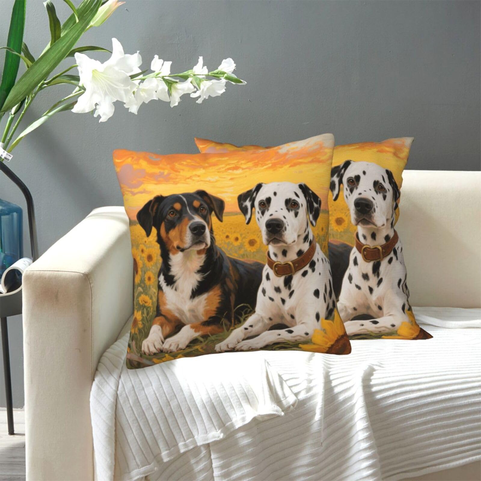 FekiLoot Decorative Throw Pillow Covers Modern Farmhouse Pillowcase Double Sided Cozy Cushion Cover for Sofa Couch Bed 18"X18" Dog Paint and Sunset