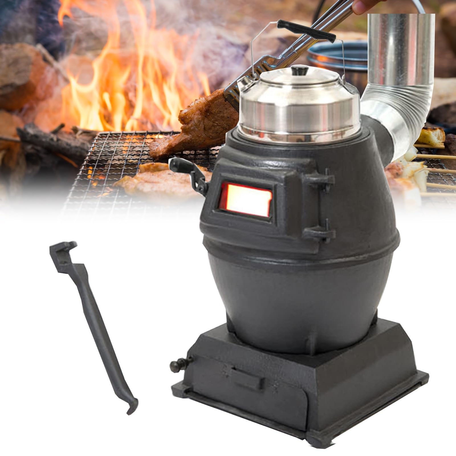 Poêle à bois en fonte miniature compact pour chauffage et cuisine nomade