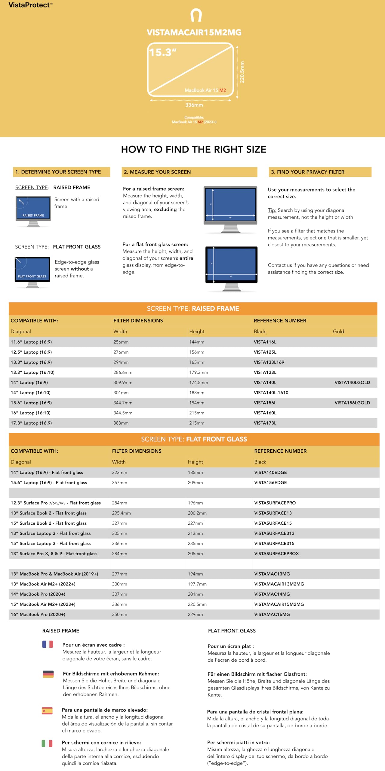 VistaProtect - Filtro de Privacidad Premium y Filtro Anti-Luz Azul. Protector de Pantalla Magnético. Compatible con Apple MacBook Air 15 M1/M3/M4/M5 (15.3" - 2022+)