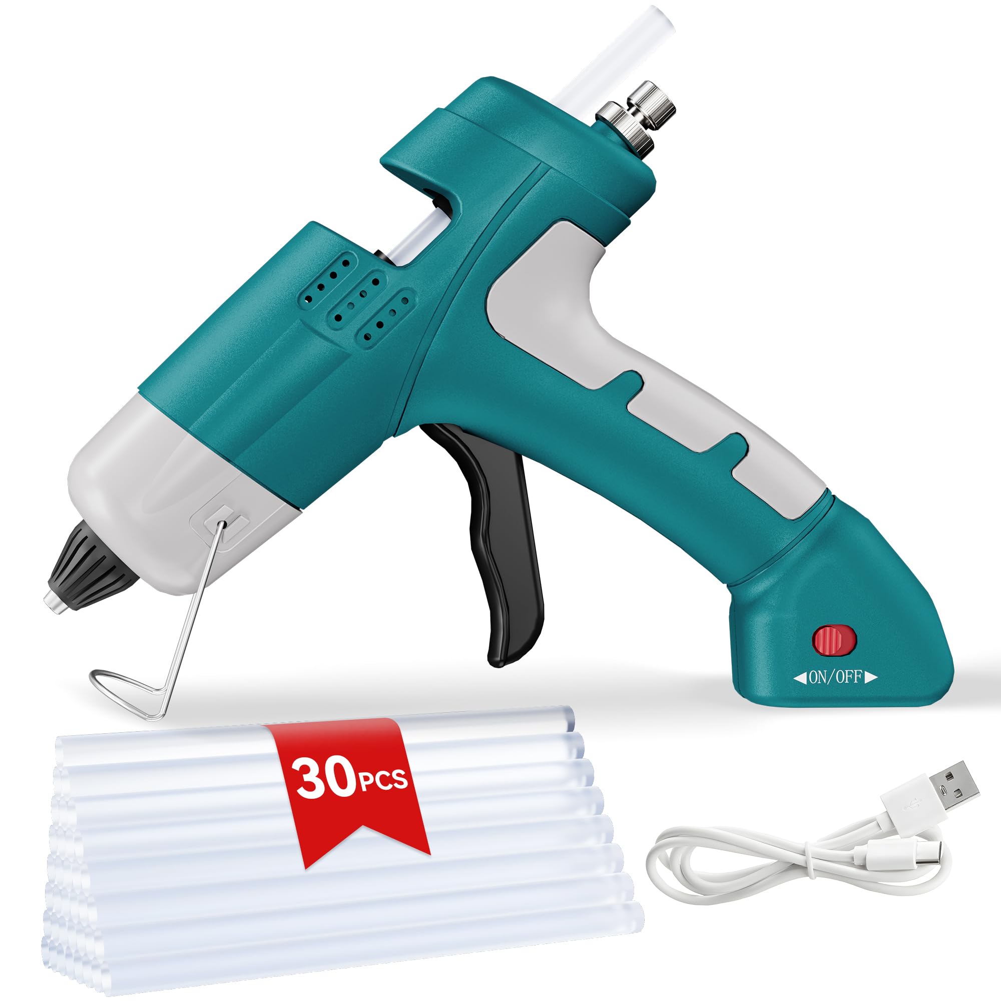 NailHsing 20W Glue Gun Cordless Anti-Drip Nozzle Includes 30 Premium Glue Sticks 2600mAh Type-C Rechargeable Battery Mini Handheld Glue Gun - Blue Edition