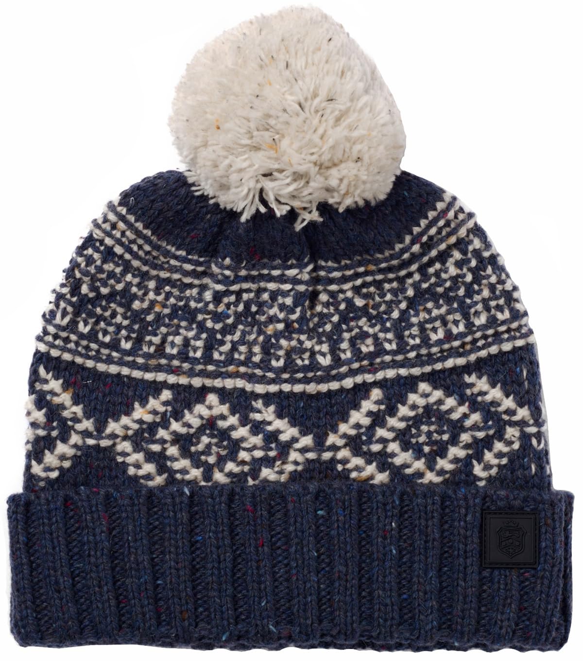 Failsworth Fairisle Wool Blend Beanie Bobble Hat in Navy/Oatmeal, Size: One Size