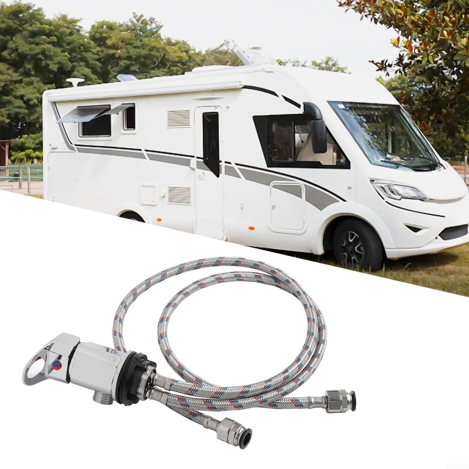 Robinet mitigeur de douche avec queues de 800 mm en acier inoxydable effet chromé à levier unique pour système de pompe sous pression pour camping-car, camping-car, installation compacte
