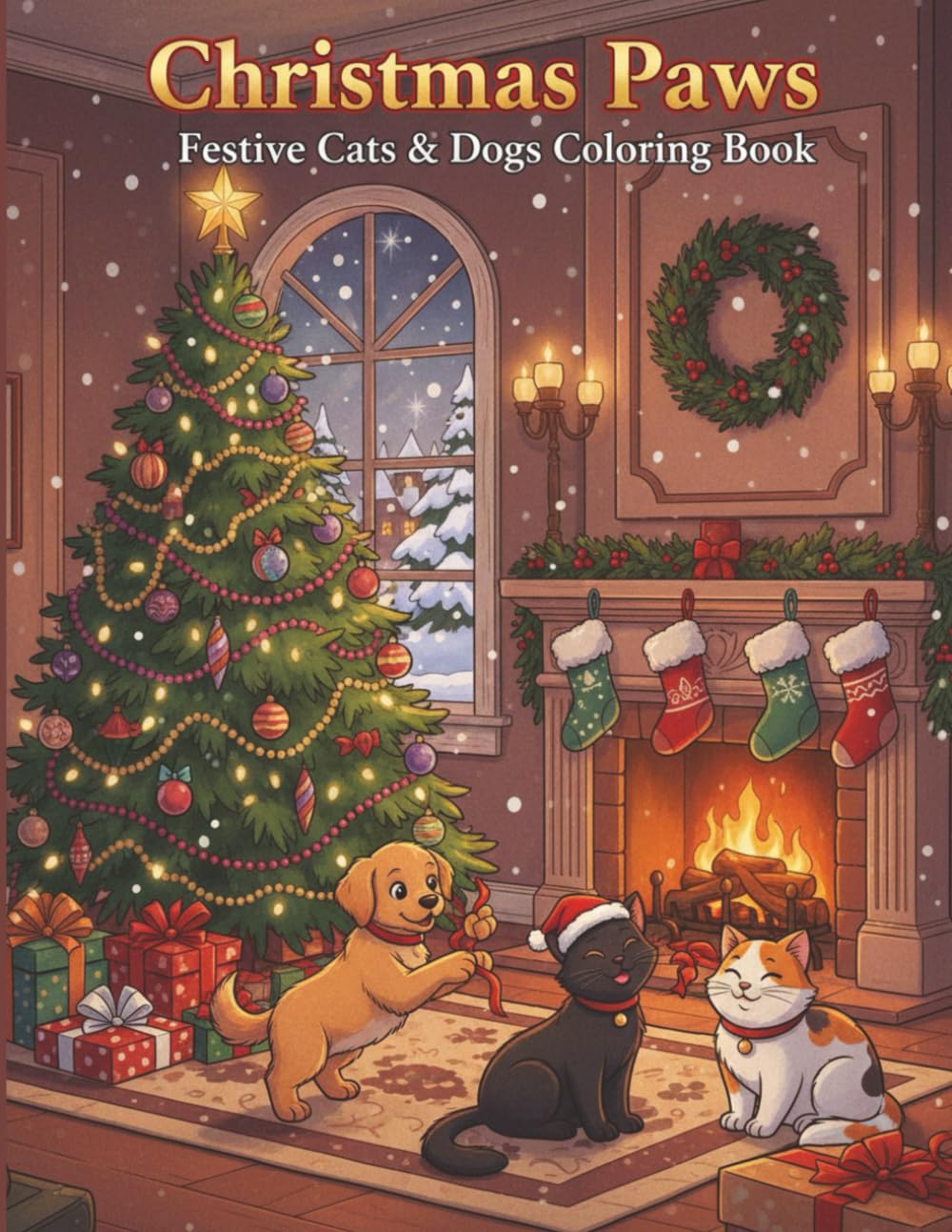 Christmas Paws - Adults: Festive Cats and Dogs Coloring Book (The Paws Collection)