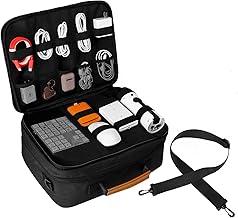 Extra Large Electronics Organizer Travel Case, Cable Organizer Bag with Shoulder Strap, Electronics Accessories Storage Double Layer Bags for Cord, Tablet, Headphone, Charger, Tools, DJ Gifts-Black