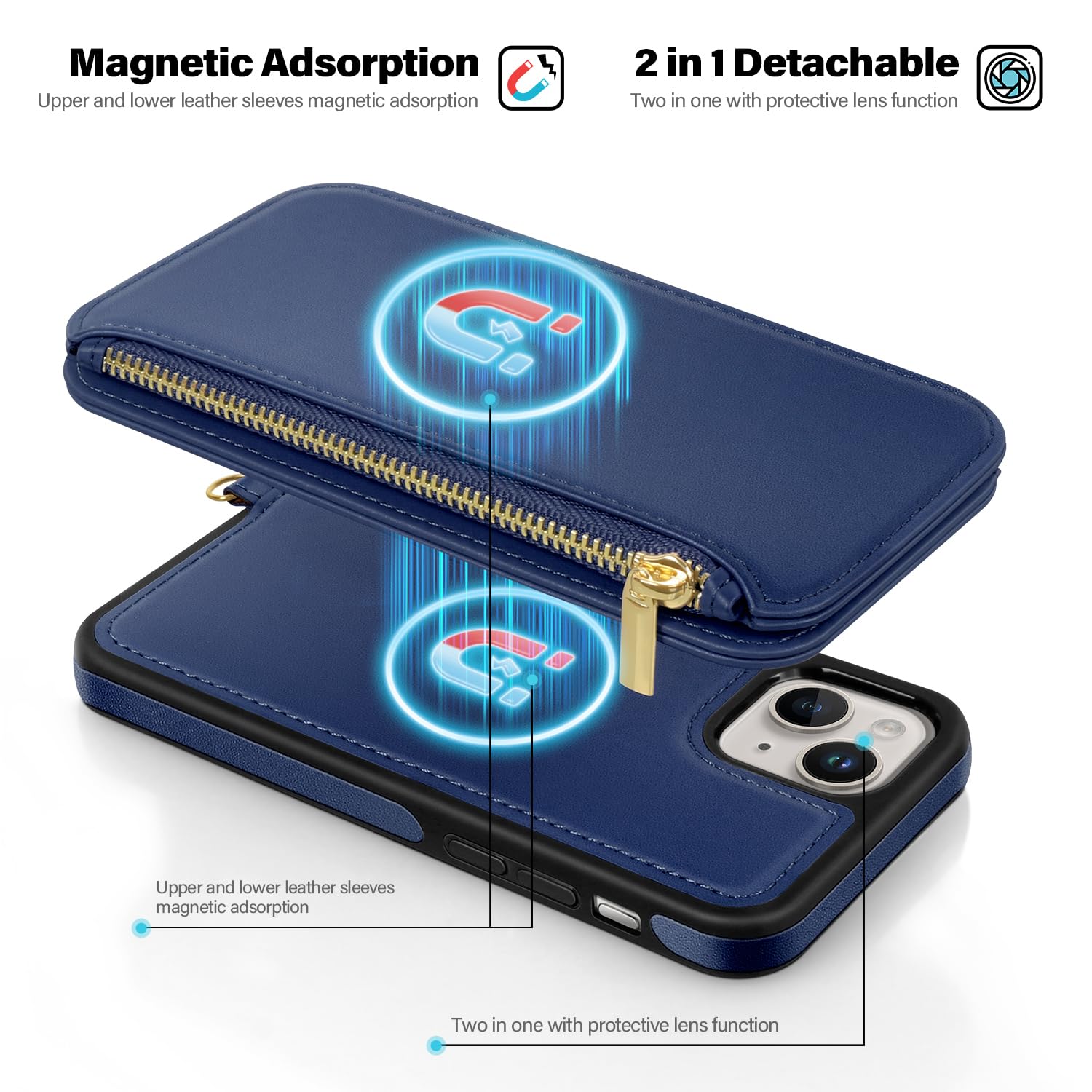 Antsturdy 2 in 1 Detachable for iPhone 15 Plus Wallet case with Magsafe,RFID Blocking