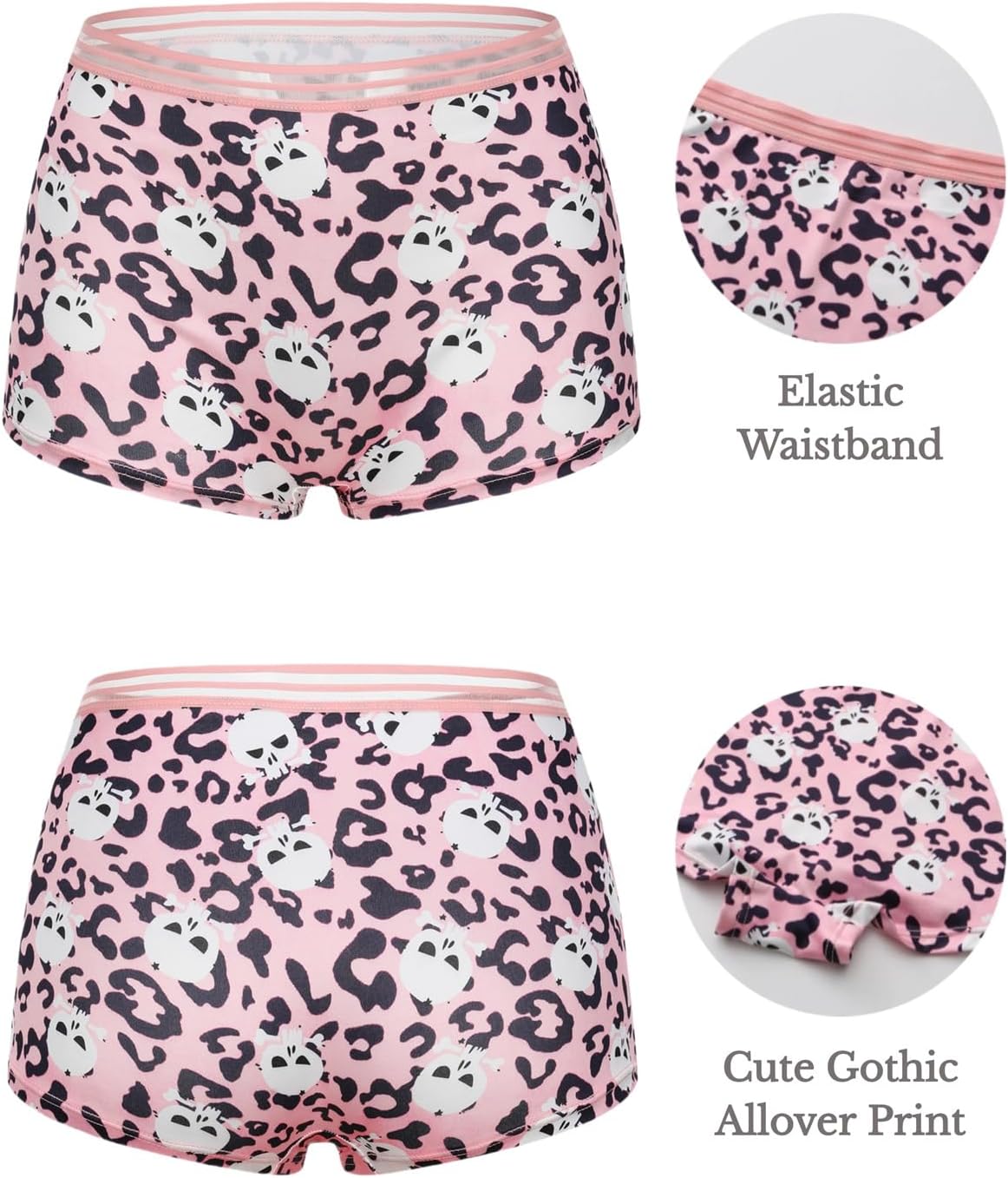 Morvia Gothic Halloween Print Boyshorts Underwear, 6 Pack, High Waist Contrast Elastic Band, Black Red Skull Spooky Patterns - Image 7