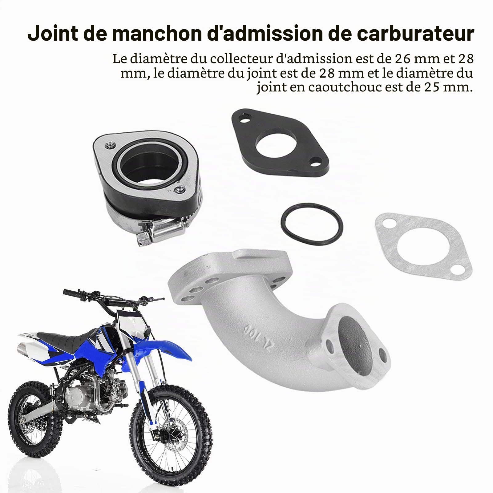 Uxsiya Kit d'adaptateur d'admission de carburateur, tuyau de collecteur d'admission antioxydant anti-âge à longue durée de vie pour Pit Dirt Bike