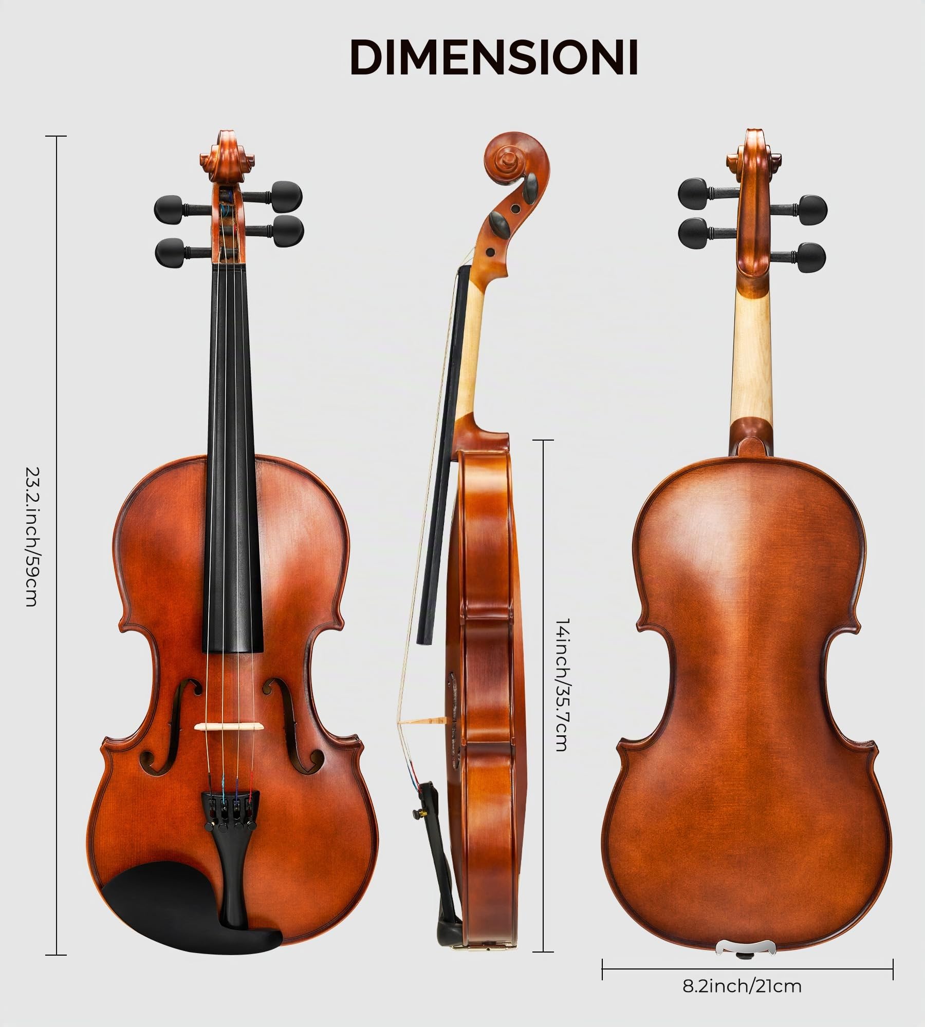 Vangoa Violino 4/4 Concerto con Custodia, Spalliera, Colofonia e Corde per Violino per Principianti Adulti o Bambini, Naturale