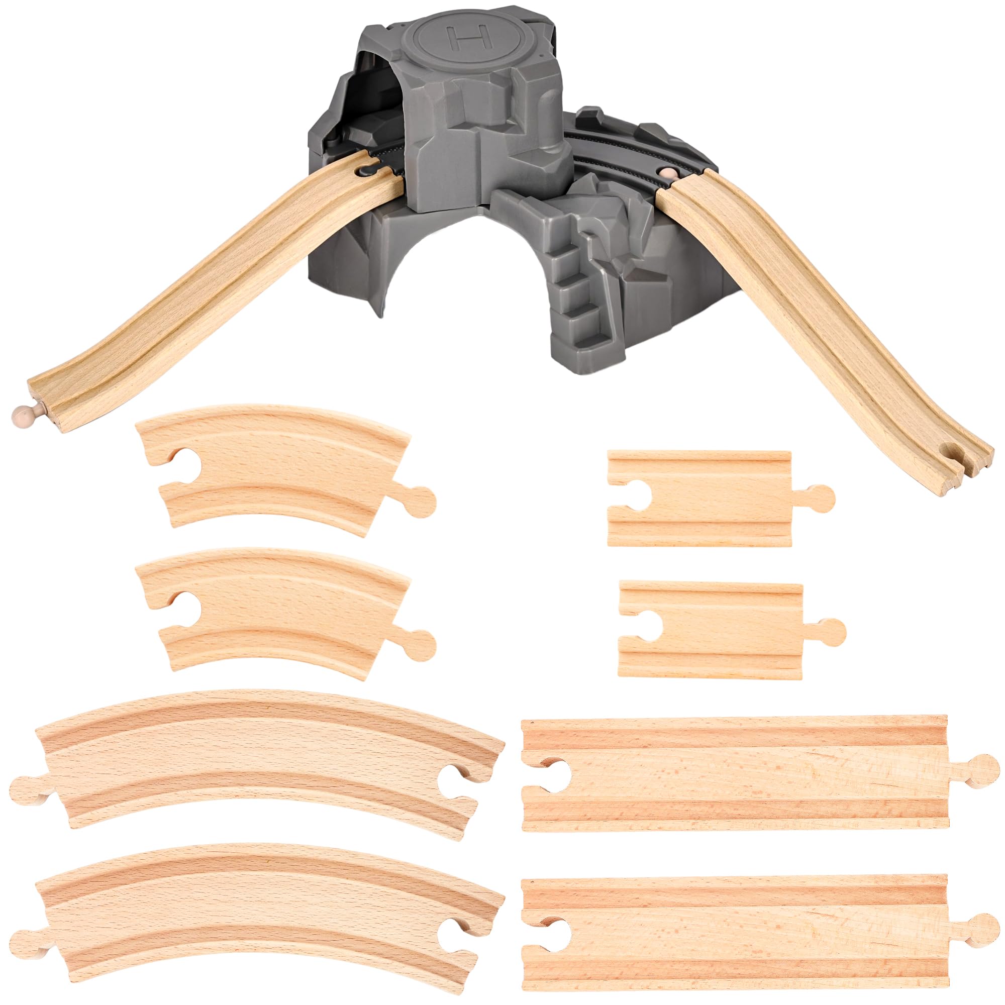 Hoarost 11 Pcs Tunnel Train Track Accessories Simulation Train Cave Tunnel Wooden Railway Track for Kids Train Toy Railway Scene Model Child Party Favors