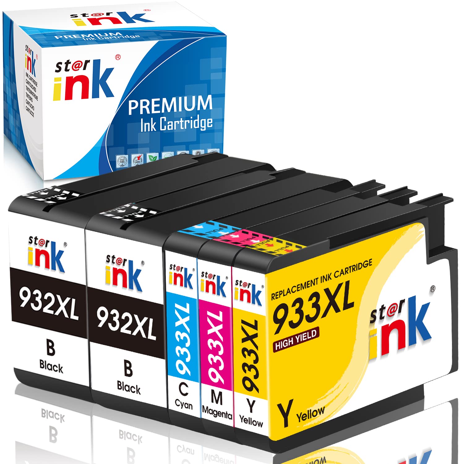 High Yield 933XL 932XL Ink Cartridges Combo Pack, Replacement for hp 932 933 Ink Cartridges XL, 932 933 Ink cartridges Comaptible for HP OfficeJet 6600 6700 Printer(2BK/1C/1M/1Y) 5-Pack