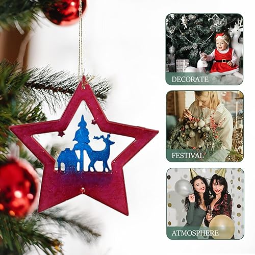 Miniatura 3 de EXCEART Moldes de silicona de resina de Navidad, molde de árbol de Navidad 3D, moldes para colgante de estrella con agujero para colgar, molde de