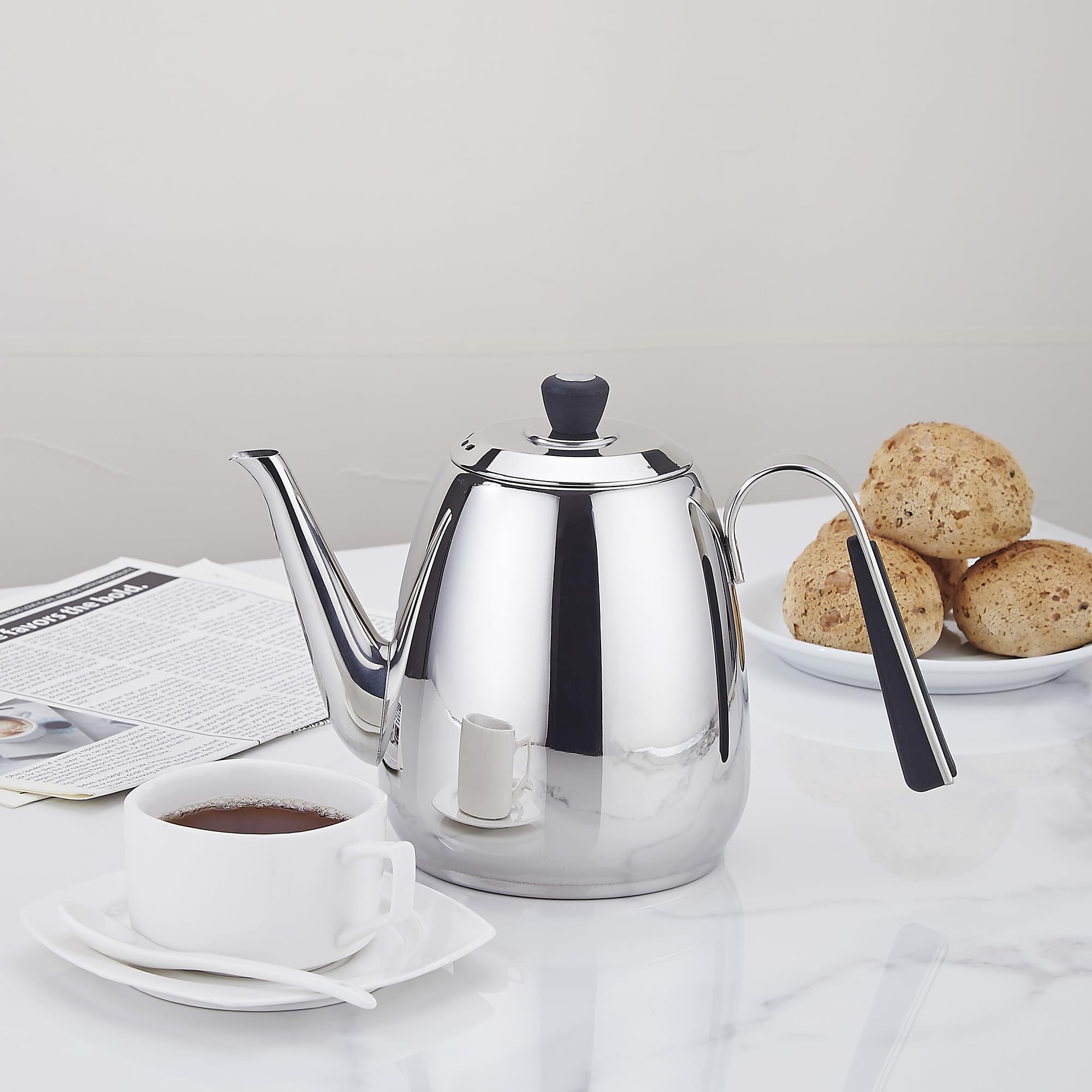 SANQIAHOME Tetera de acero inoxidable con colador, con infusor extraíble o filtro para hojas sueltas y bolsas de té, jarra de agua fría, apta para lavavajillas, plata, 1600 ml