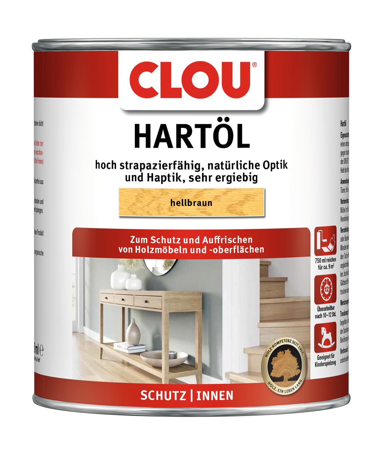CLOU Hartöl: Zur Renovierung und Pflege von stark beanspruchtem Massivholz, z.B. Treppen, Möbel und Parkett, hellbraun, 0,75 L