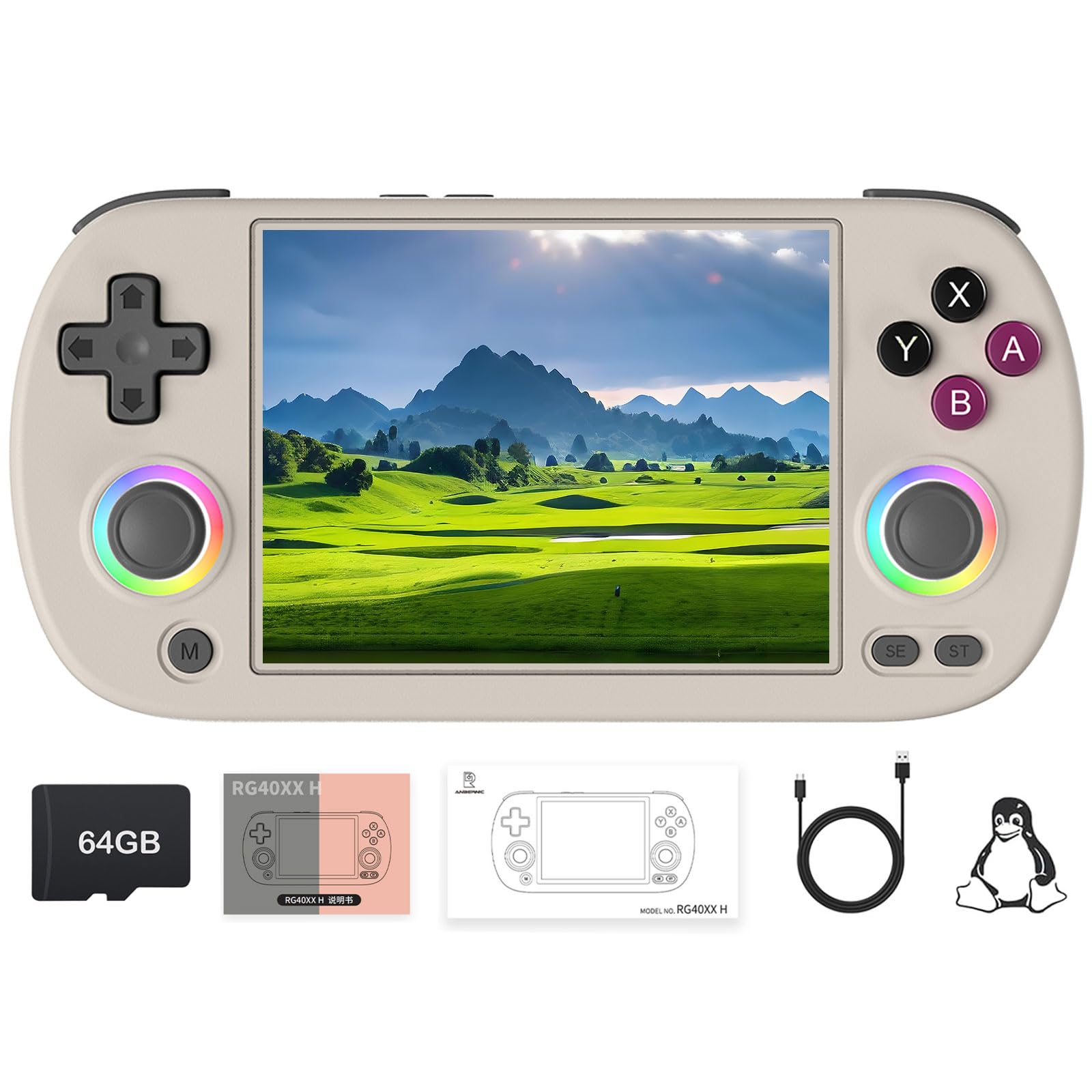RG40XX H Retro Handheld Game Console, 3200mAh Portable Video Gaming Console with 4.0-in 640*480 IPS Screen, 64G TF Card, 5000+ Classic Games, Linux System, Support 5G WiFi Bluetooth HD Output-Gray
