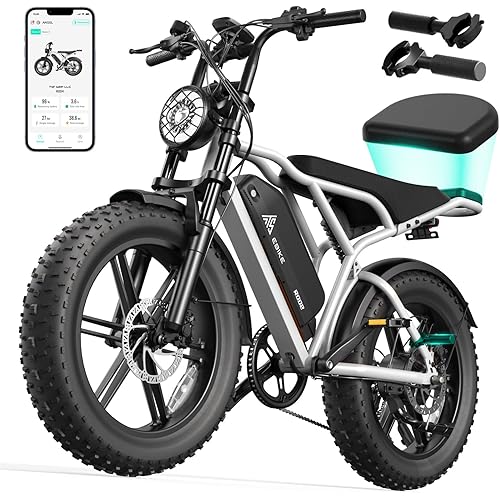 TST Electric Bike for Adults 1500W Peak 20" Fat Tire All-Terrain E-Bike 60/110 Miles 28MPH Electric Dirt Bike for Road Sand Mountain Snow - 48V 15/25AH Battery Powered Electric Motorcycle