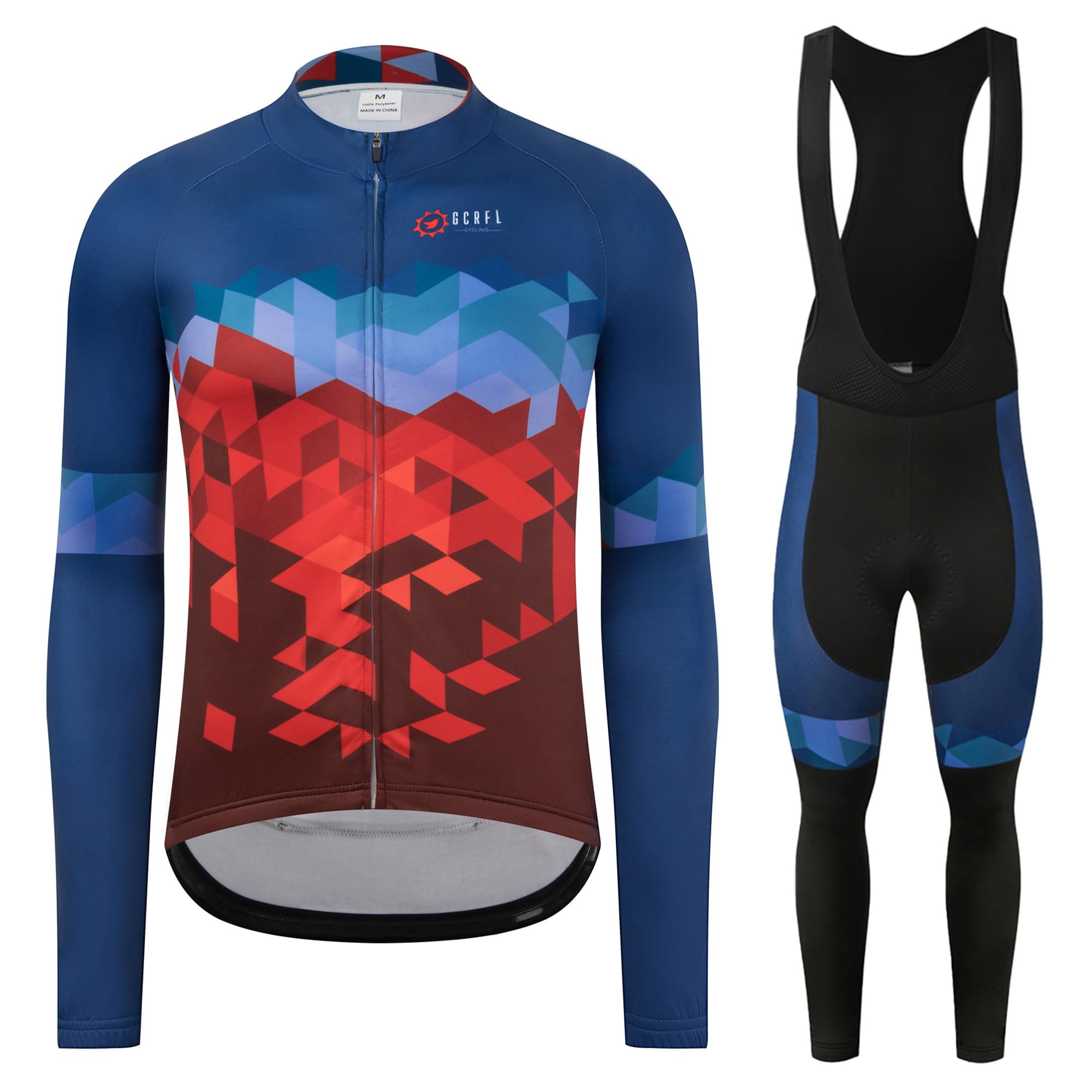 GCRFL Winter Cycling Jersey Sets Thermal Fleece Bike Jersey + Bib Pants, Long Sleeve Cycling Clothing Sets for Man