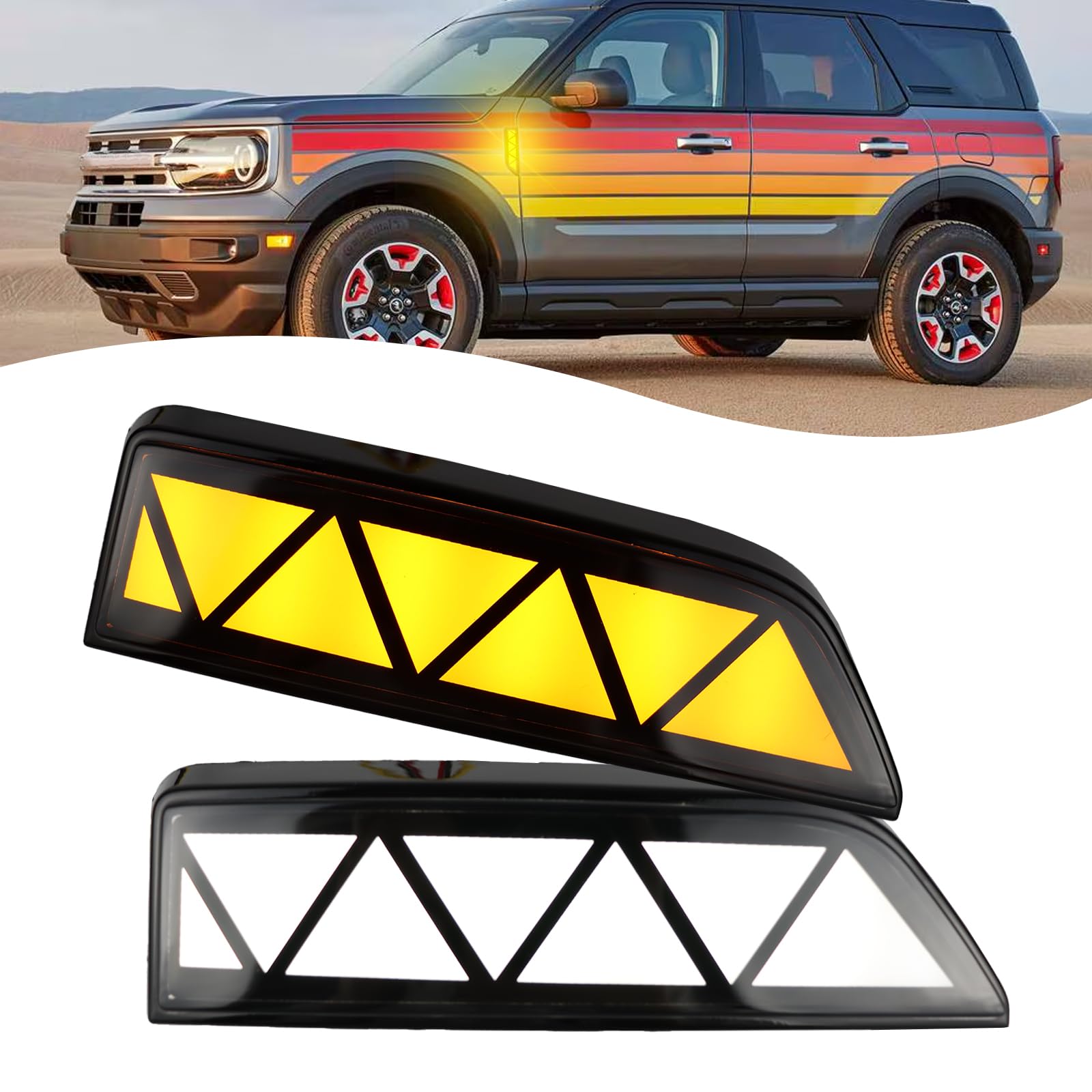 ZDEERAOTO LED Front Fender Side Marker Light DRL Amber Sequential Turn Signal Lamp 2 in 1 Function Feature Kit for Ford Bronco 2021-2024 Pickup OEM Trim Accessories