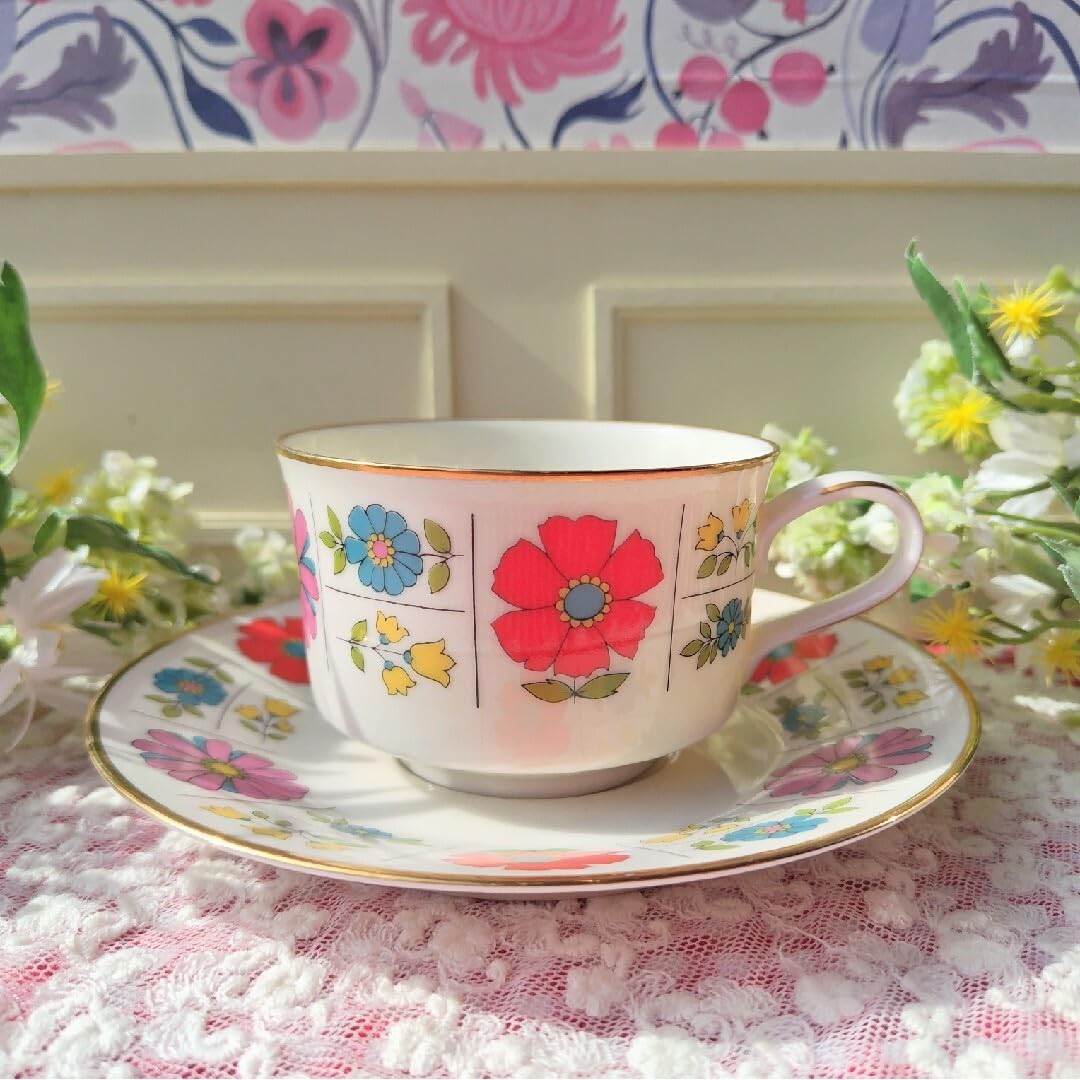 Amazon.co.jp: ノリタケアイボリーチャイナ レトロ ポップ 花柄 カップ 
