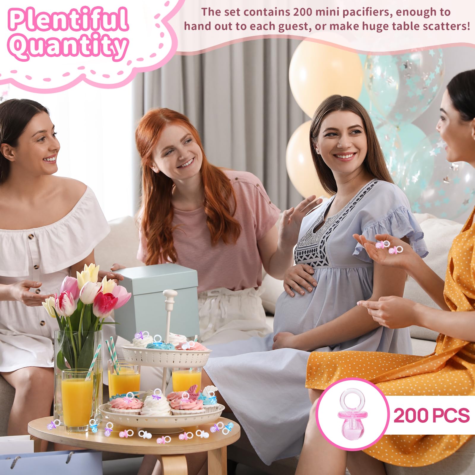 200 Stück 2,2 cm Baby-Schnuller Babyparty Kunststoff Schnuller für Babyparty Schnuller, Babyparty Geschlecht Show Party Dekoration DIY Geburtstag Party Geschenk (Rosa)