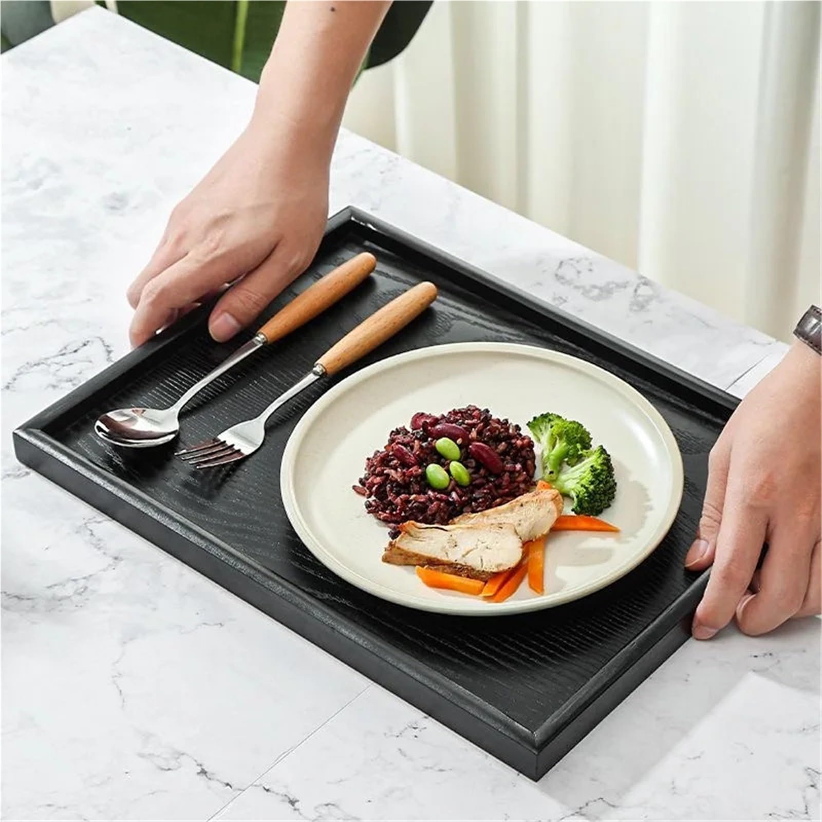 Bandeja para Mesa De Centro Bandeja de Almacenamiento Cocina, decoración del hogar, cosméticos, café, Aperitivos, Redonda for Pan(Square 36x27x2cm)