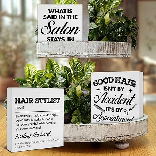Miniatura 7 de 3 letreros de madera para peluquería, decoración de madera para peluquería, bandeja escalonada, escritorio, mesa, estante