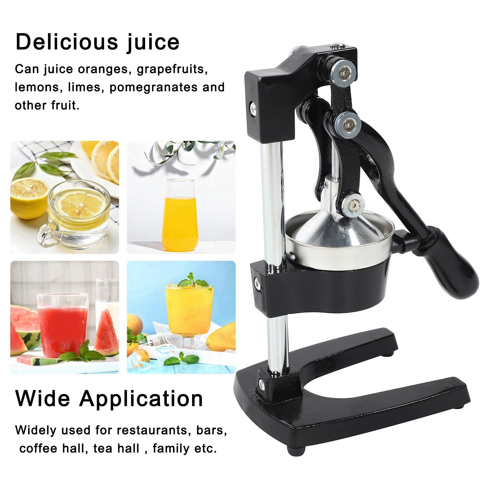 Spremiagrumi manuale, spremiagrumi in acciaio inox, per limoni, arance, lime, melograni, ristorante, bar, uso domestico, nero, altezza 40 cm.