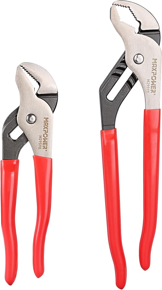 MAXPOWER Groove Joint Pliers Set, 8 inch and 12 inch Quick Adjustable Serrtated V Jaw Tongue and Groove Pliers
