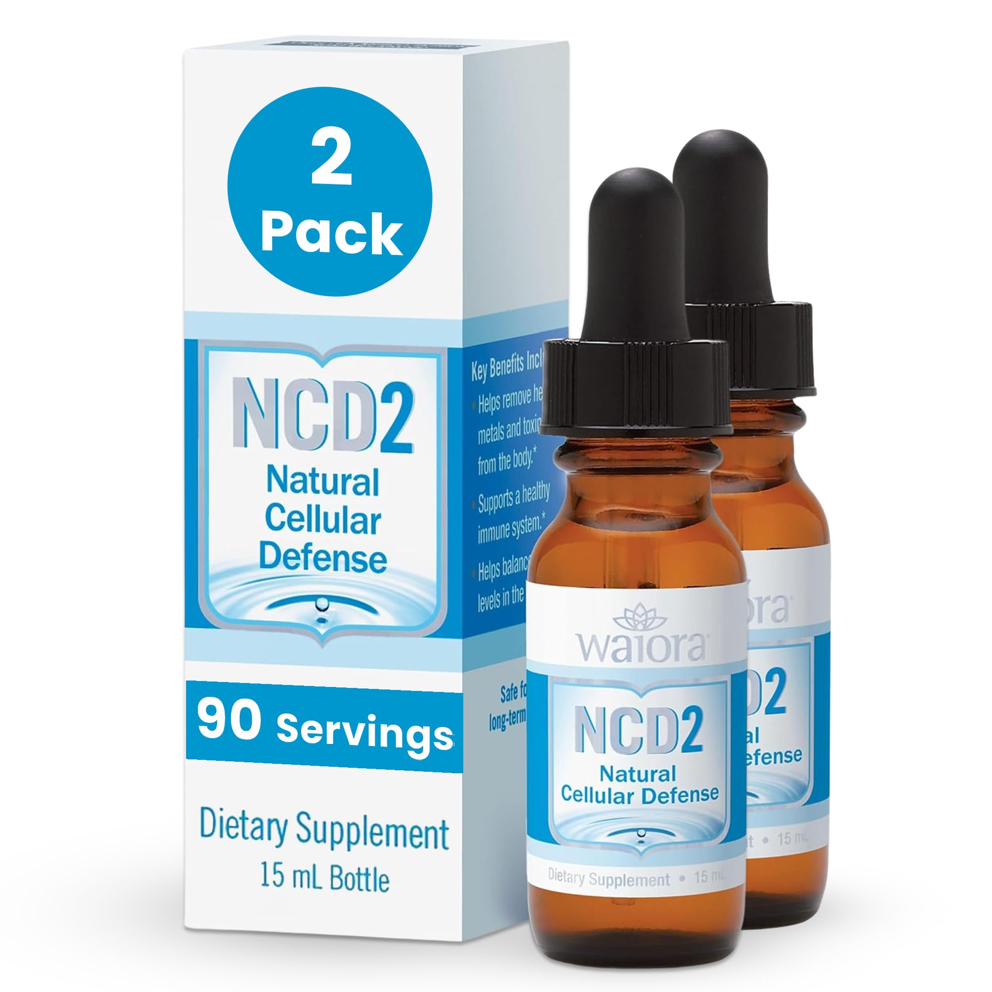 Waiora NCD2 Liquid Mineral Supplement, Advanced Cellular Support Formula, Daily Digestive & Detox, Immune, pH Balance, Cleansing; Easy-to-Use Drops (Two .5 oz Bottles, 180 serv)