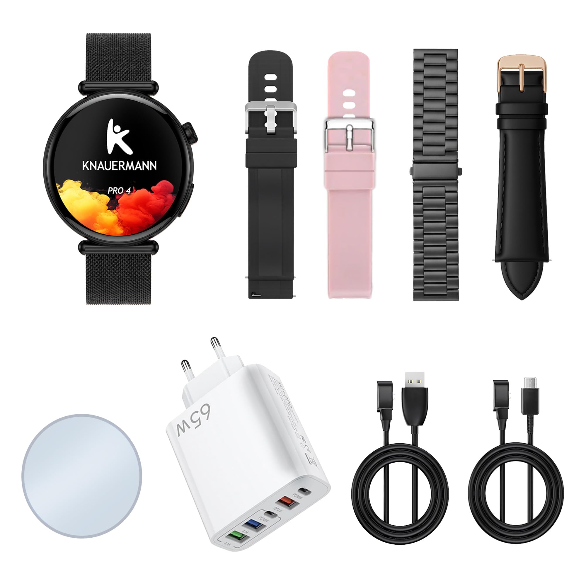 Knauermann PRO 4 MINI (2026) Rund Schwarz - EKG Gesundheitsuhr Blutdruck, Puls und Blutsauerstoff Messung, Schlafanalyse, Telefonie, IP67, Premium Paket