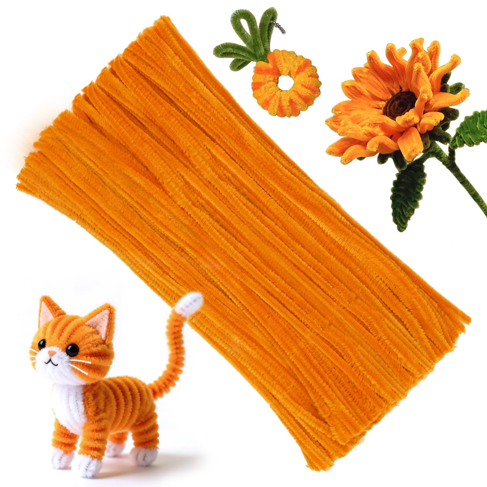ZXIIXZ 100 Pcs Pipe Cleaners, Orange Chenille Stems for Crafts