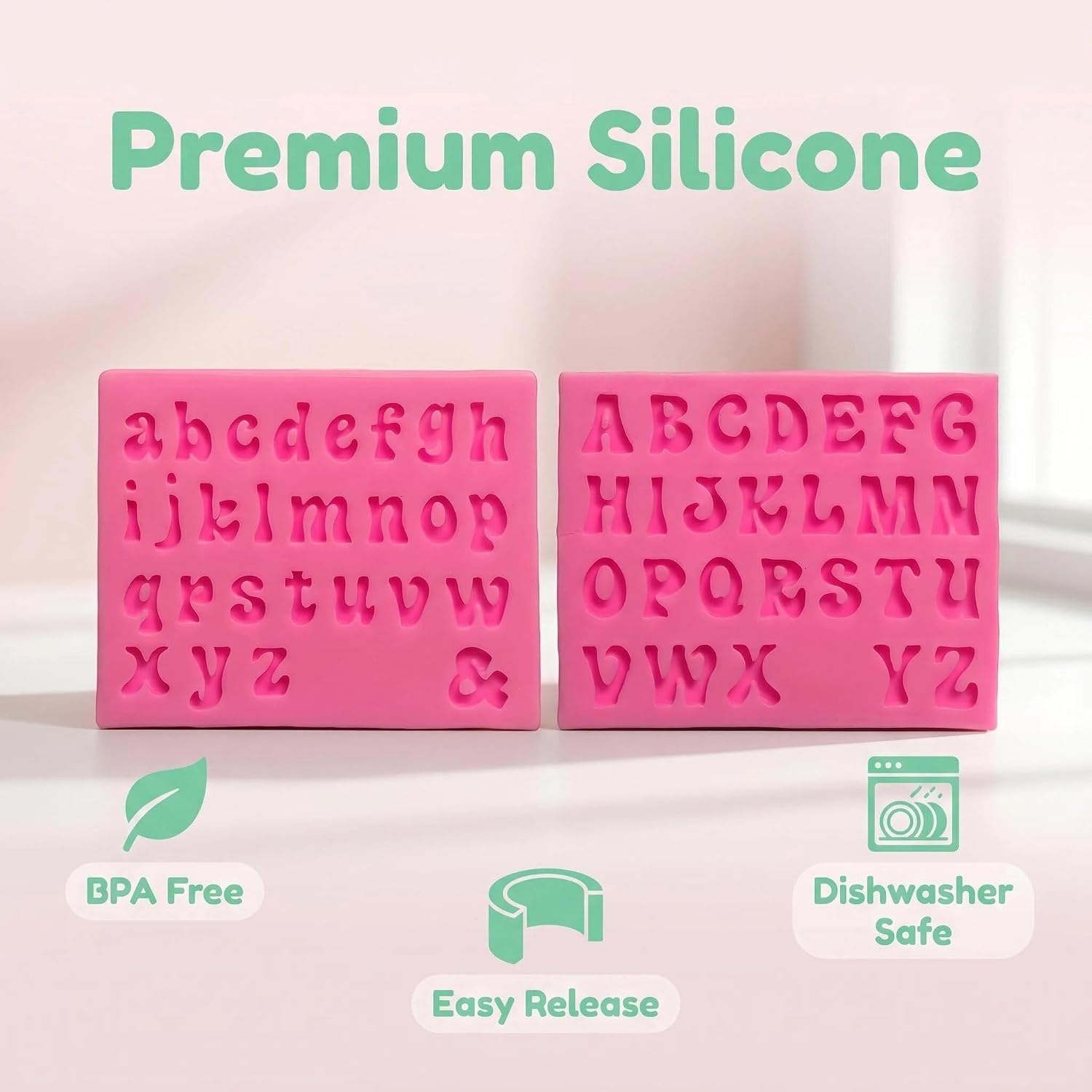 4Pcs Silicone Letter Molds - 26 Letters and 0-9 Numbers Fondant Chocolate Molds for Dessert Cake Decorating, Cupcake Topper, Candy