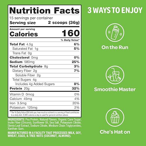 Miniatura 5 de Vegansmart Naturade - Polvo de proteína de guisante a base de plantas - Chocolate (15 porciones)