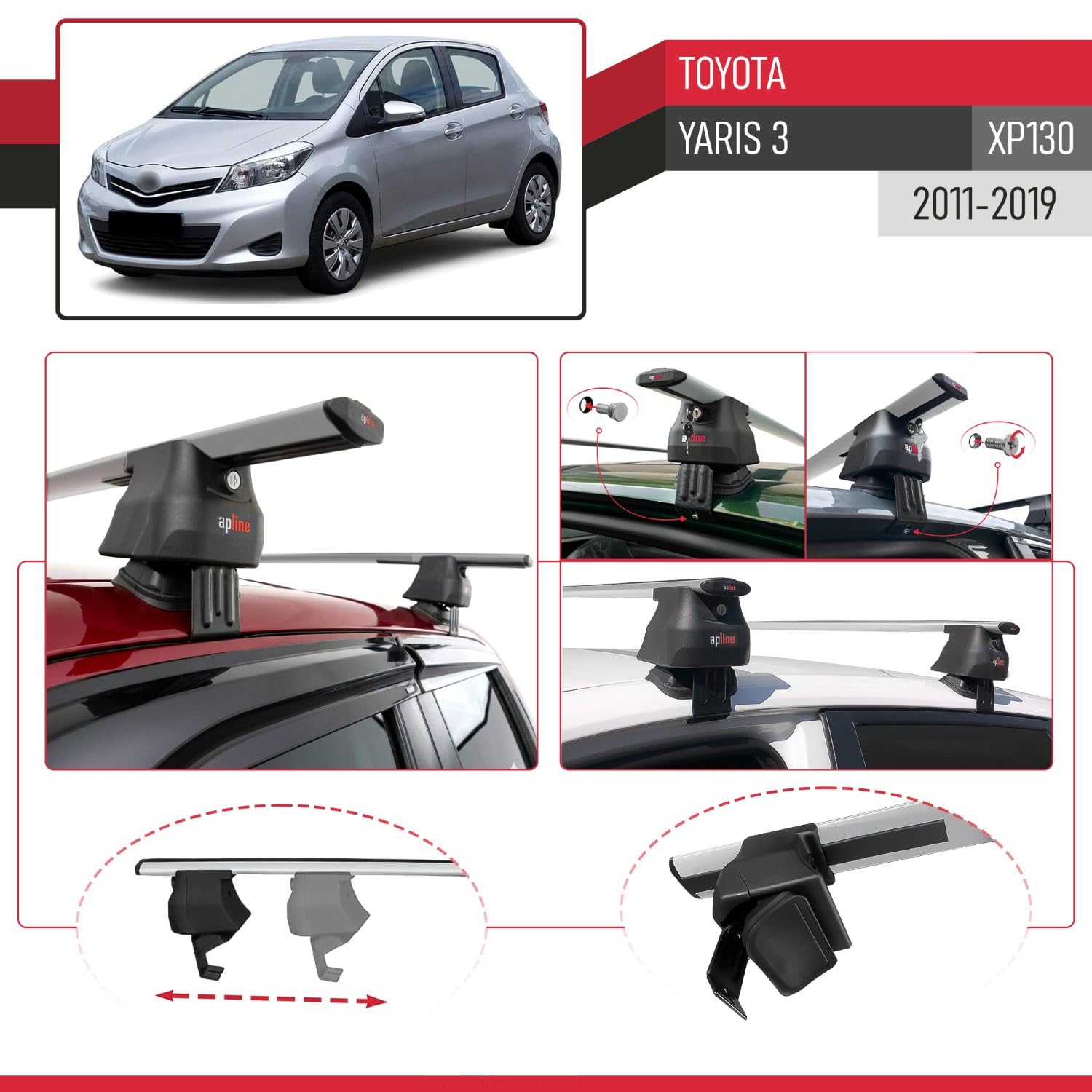Compatible con Toyota Yaris 3 (XP130) 2011-2019 Ace-4 Barras de Techo Auto Portaequipajes Barras Transversales Gris Aluminio 2 Barras